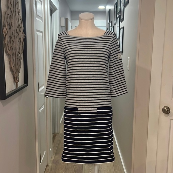 JOULES Mariners gray and navy striped cotton shift dress - Picture 2 of 15